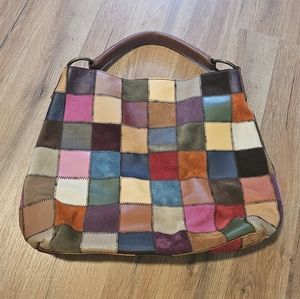 LUCKY BRAND PATCHWORK Color Block Leather Suede Hobo Purse Hippie Hand Bag